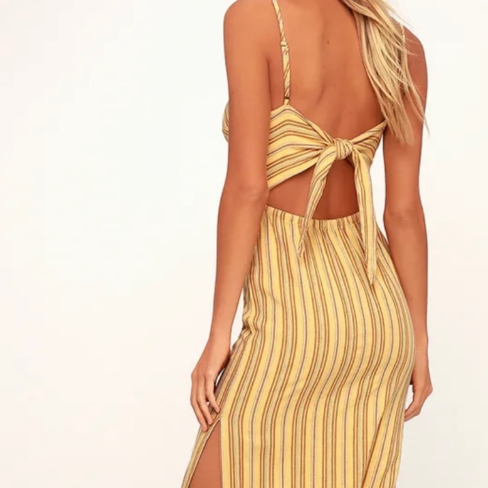 Amuse Society White Sands Yellow Striped Tie-Back Midi Dress Small